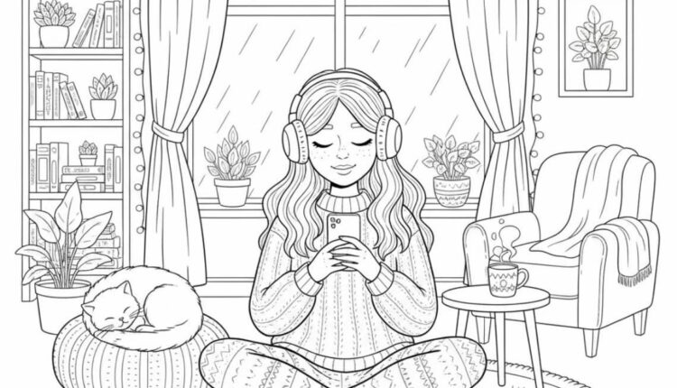 Cozy Girl Moments Coloring Book PDF, Bold & Easy Printable PDF PNG